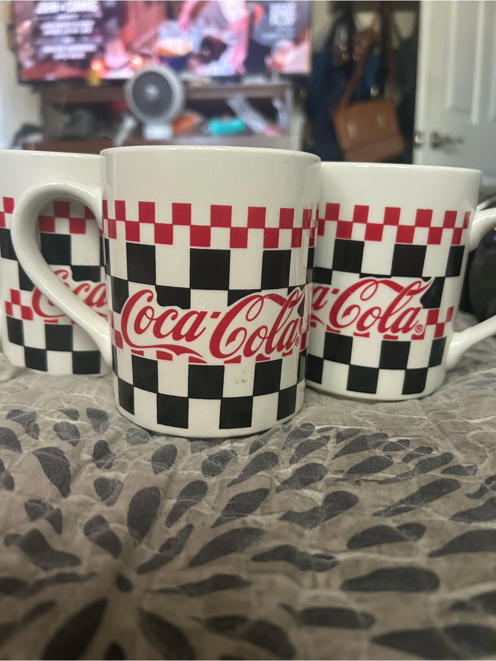 Coca Cola Checkerboard Red & Black Ceramic Mugs